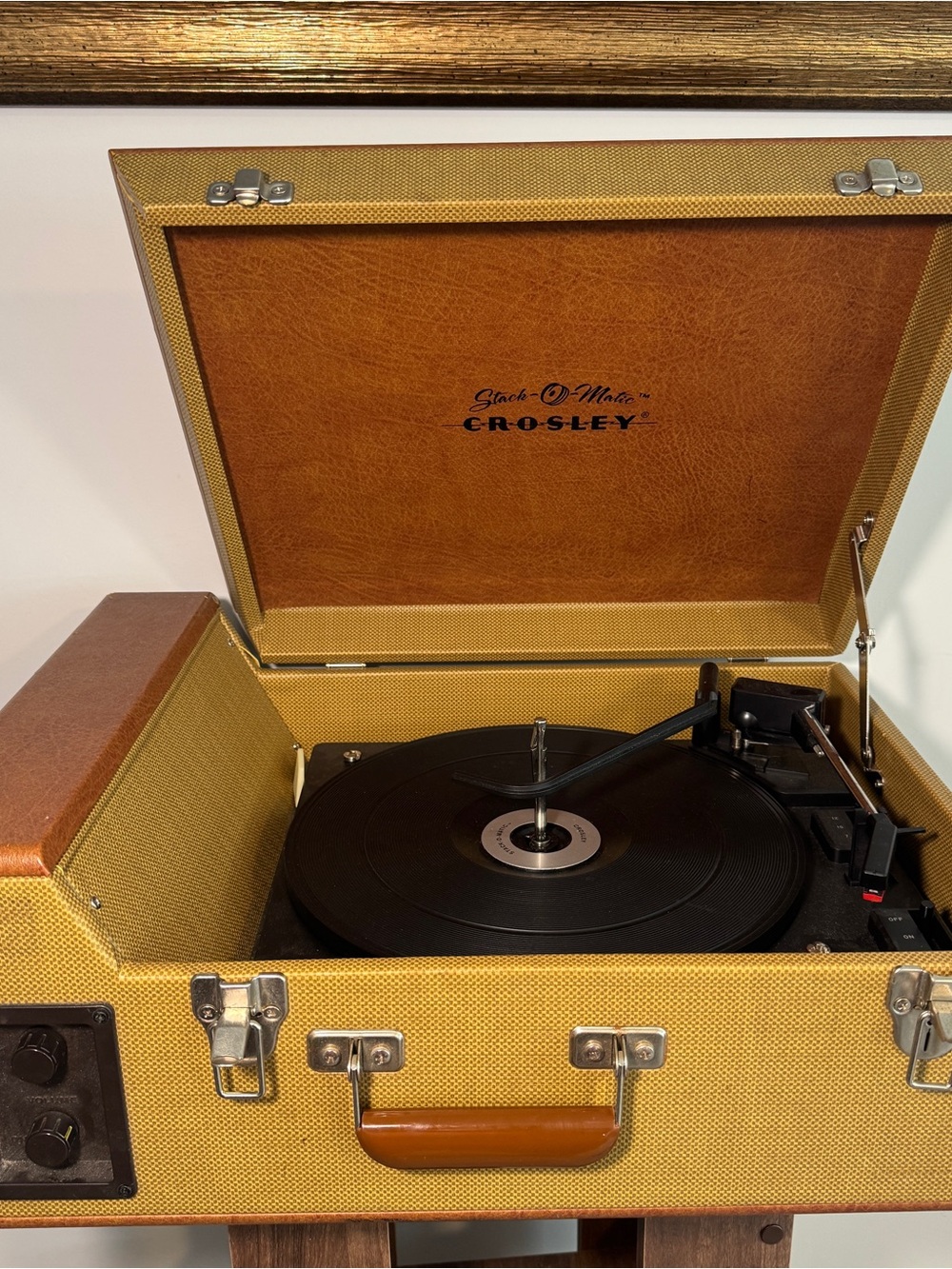 Crosley Yellow and Brown Stack-O-Matic Portable Turntable